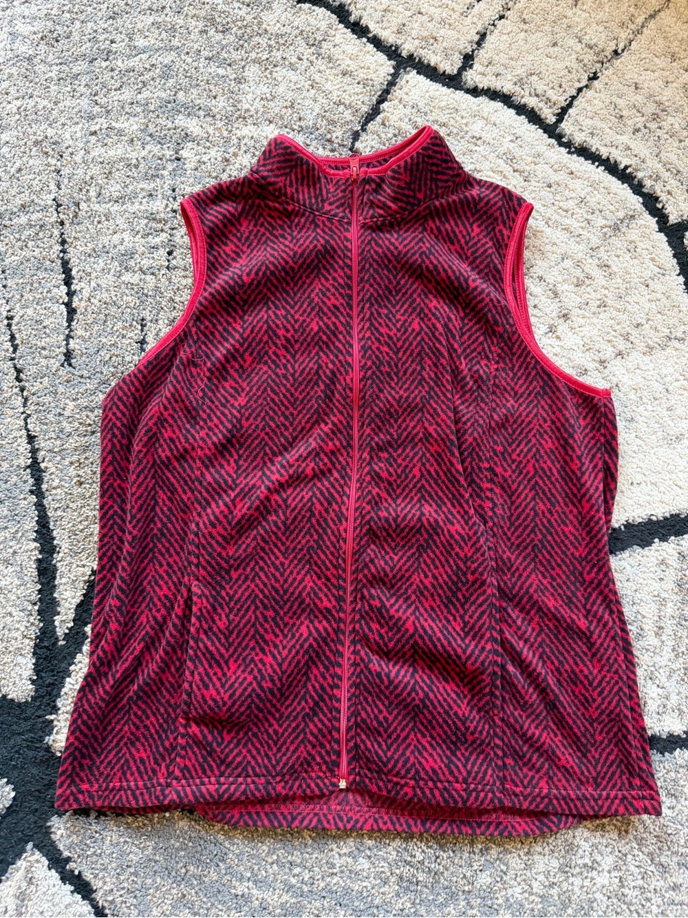 Basic Editions Red and Black Sleeveless Zip-Front Vest